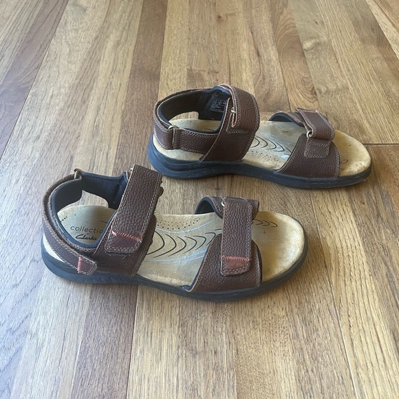 Clarks Men's Hapsford Creek Sandals Brown‎ Tumbled Leather Sz 10.5 Outdoor Beach - Picture 1 of 13